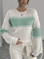 Colour-Block Striped Sweater with Relaxed Fit and Drop-Shoulder Design