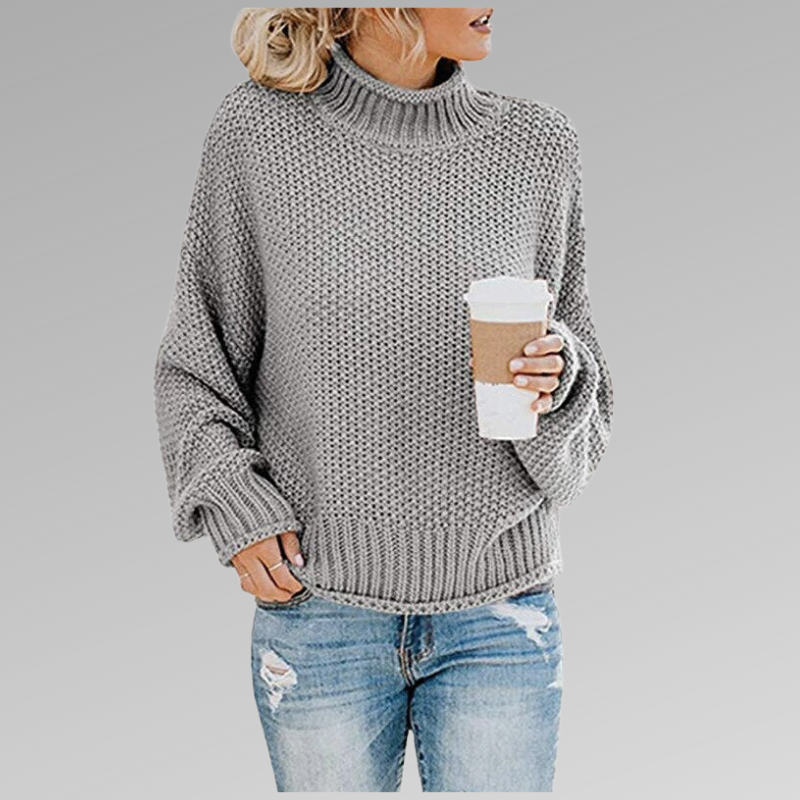 Women's Sweater with Turtleneck and Chunky Knit Pattern