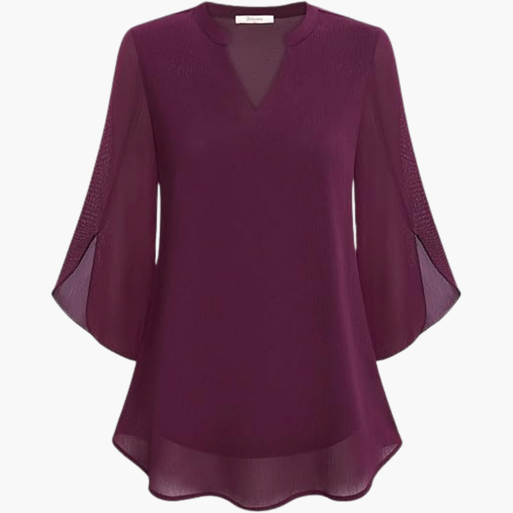 V-Neck Relaxed Fit Blouse with Flowing Sleeves for Women