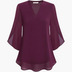 V-Neck Relaxed Fit Blouse with Flowing Sleeves for Women