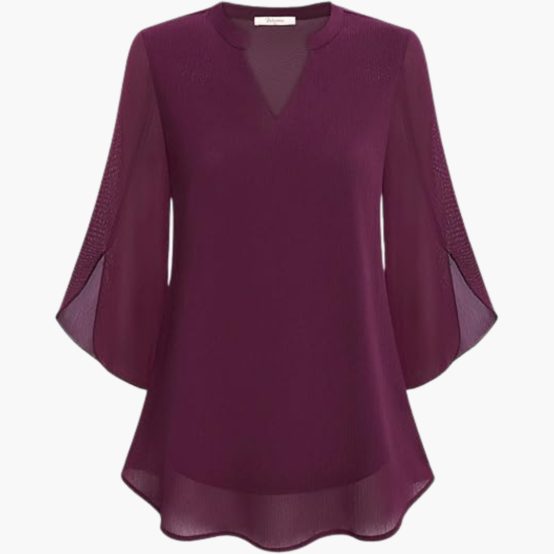 V-Neck Relaxed Fit Blouse with Flowing Sleeves for Women