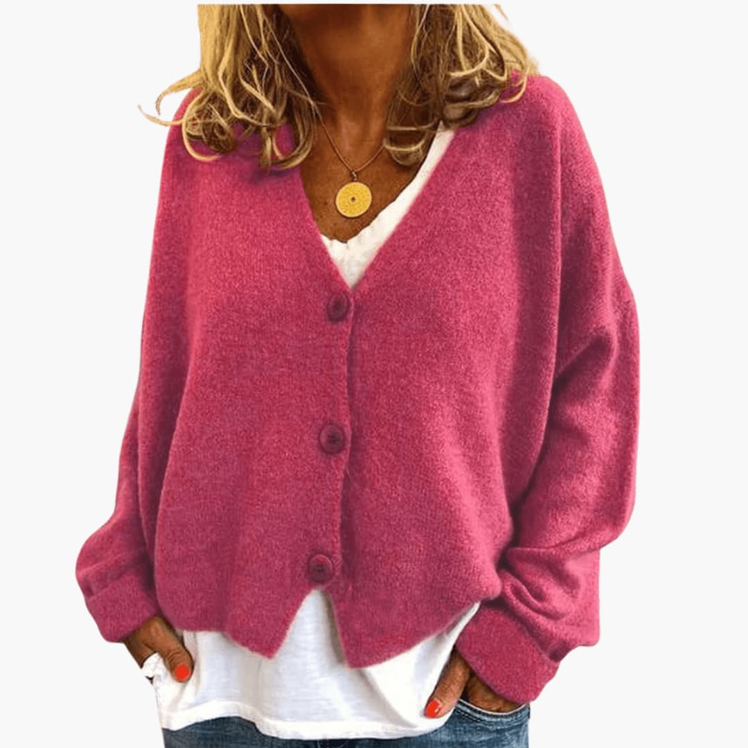 Knitted V-Neck Button Cardigan for Women with Long Sleeves and Oversized Fit