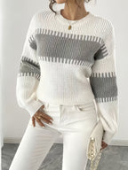 Colour-Block Striped Sweater with Relaxed Fit and Drop-Shoulder Design