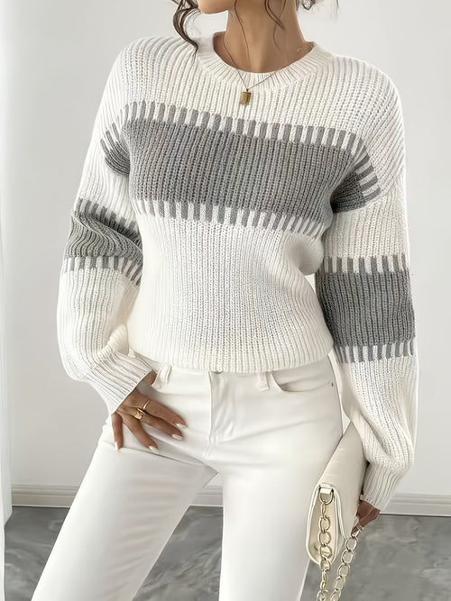 Colour-Block Striped Sweater with Relaxed Fit and Drop-Shoulder Design
