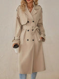 Double-Breasted Long Trench Coat with Adjustable Belt and Cuff Straps