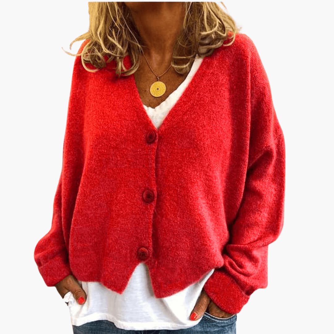 Knitted V-Neck Button Cardigan for Women with Long Sleeves and Oversized Fit