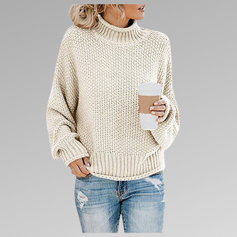 Women's Sweater with Turtleneck and Chunky Knit Pattern