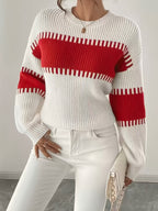 Colour-Block Striped Sweater with Relaxed Fit and Drop-Shoulder Design