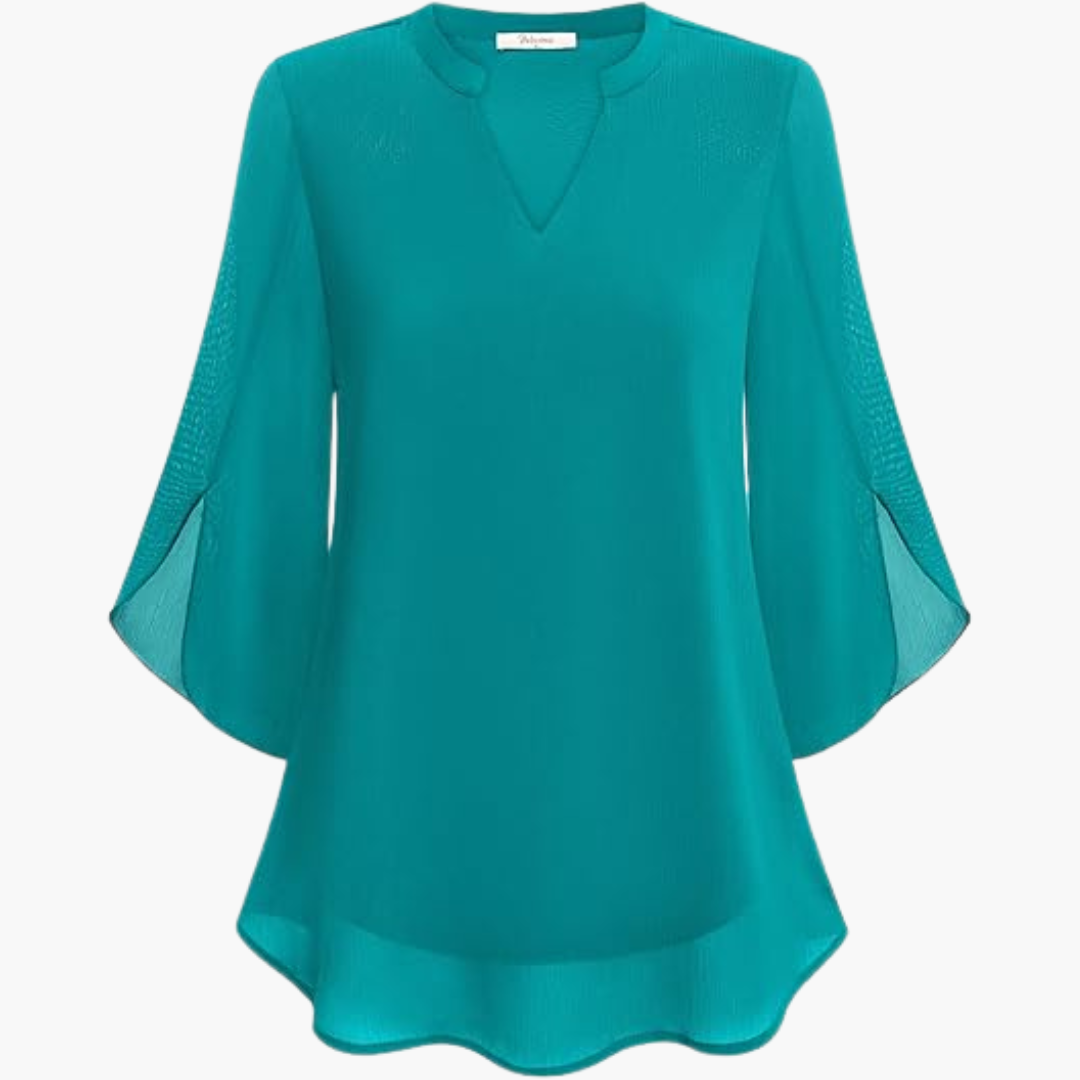 V-Neck Relaxed Fit Blouse with Flowing Sleeves for Women
