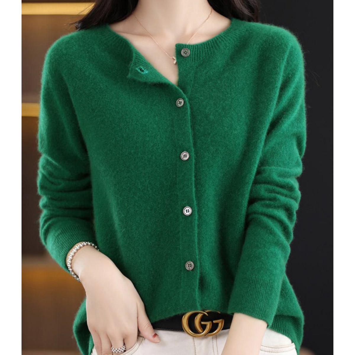 Elegant Women's V-Neck Cardigan Sweater with Button Details