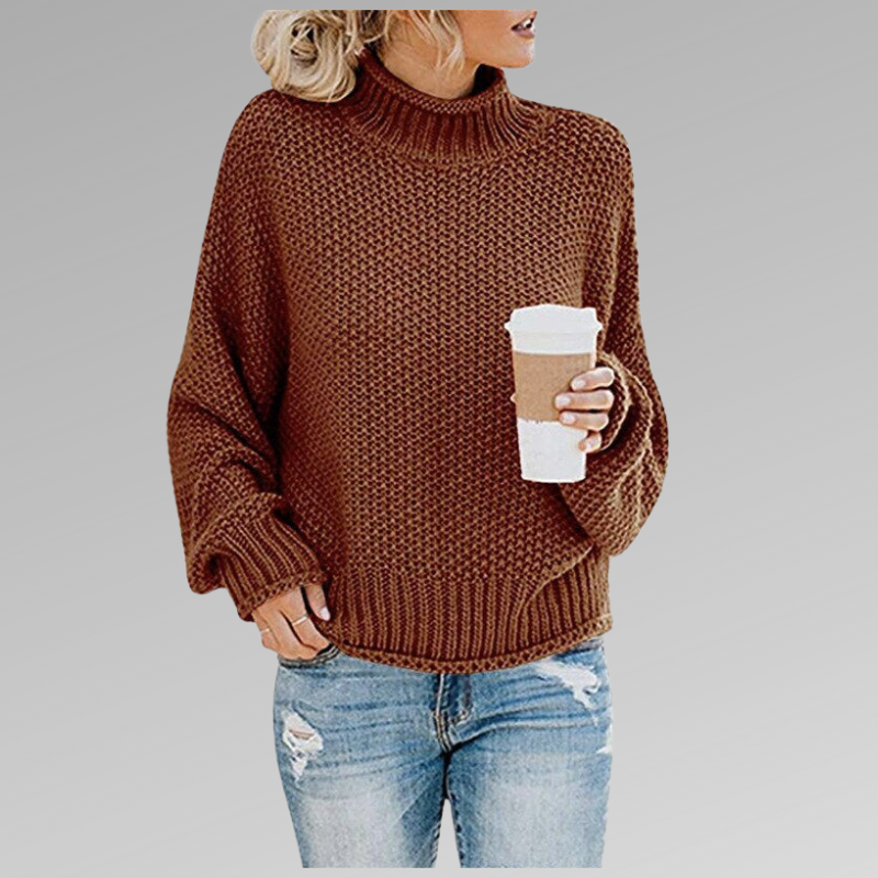 Women's Sweater with Turtleneck and Chunky Knit Pattern