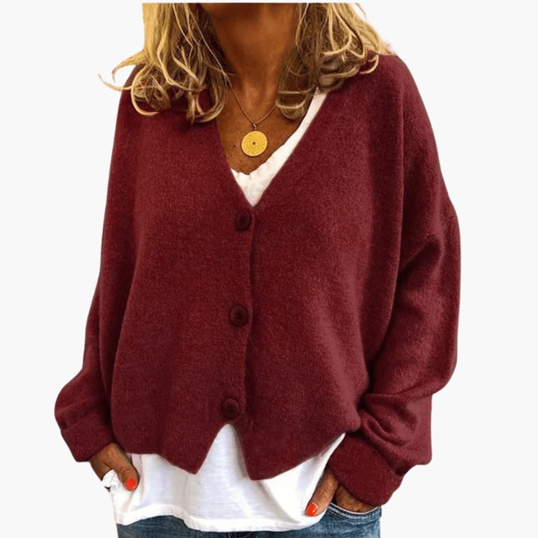 Knitted V-Neck Button Cardigan for Women with Long Sleeves and Oversized Fit
