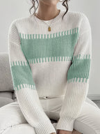 Colour-Block Striped Sweater with Relaxed Fit and Drop-Shoulder Design
