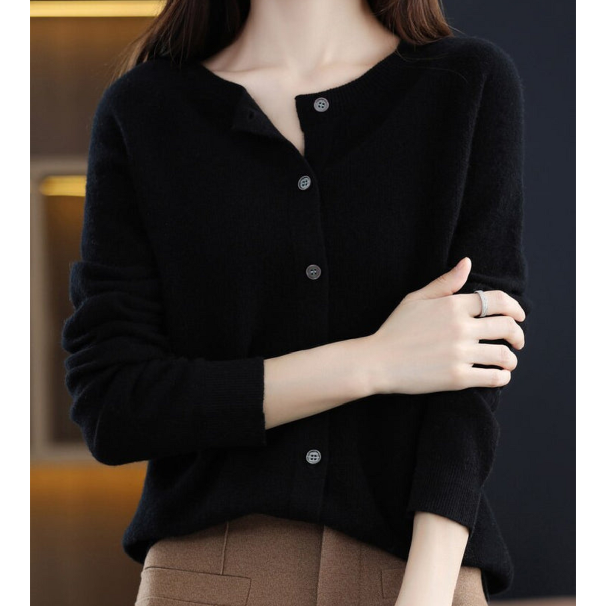 Elegant Women's V-Neck Cardigan Sweater with Button Details