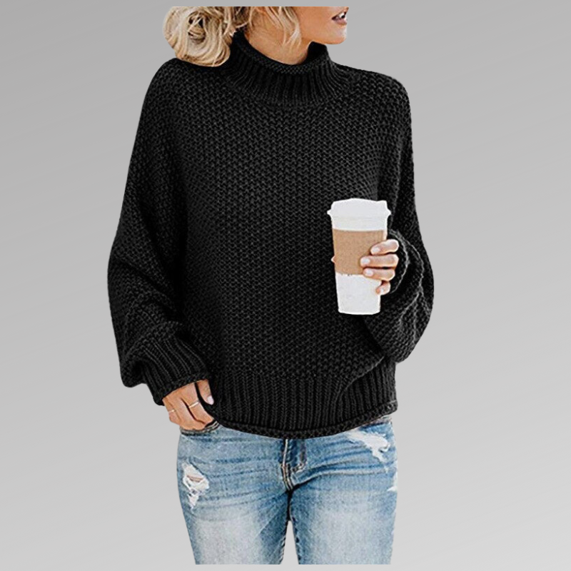 Women's Sweater with Turtleneck and Chunky Knit Pattern