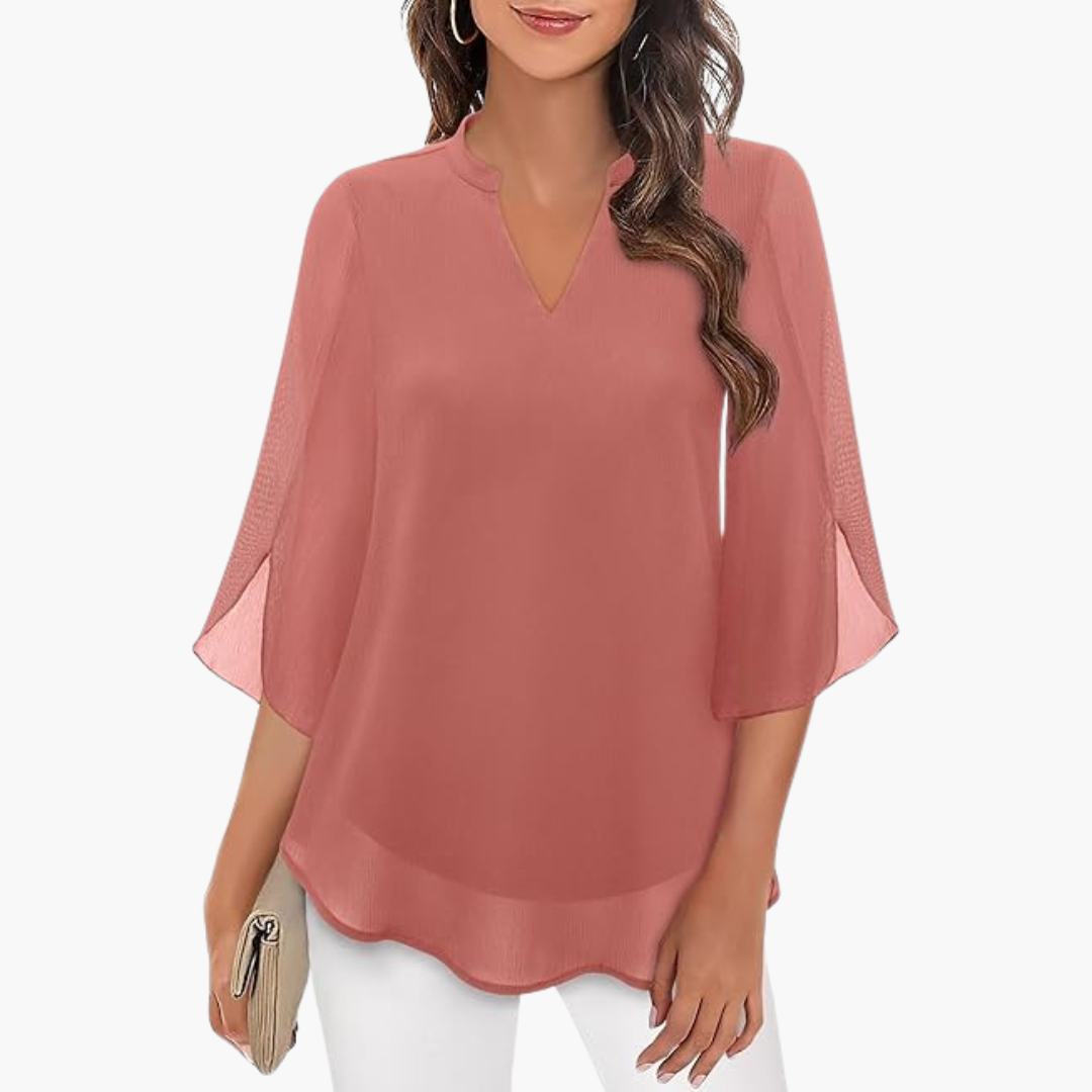 V-Neck Relaxed Fit Blouse with Flowing Sleeves for Women
