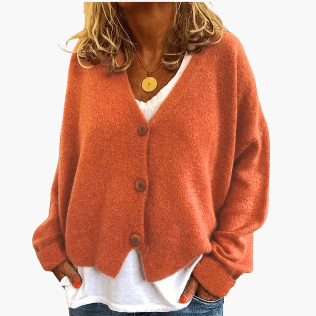 Knitted V-Neck Button Cardigan for Women with Long Sleeves and Oversized Fit