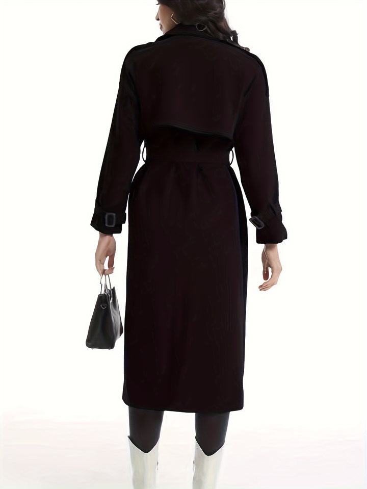 Women's Classic Double Breasted Long Trench Coat with Belt and Pockets