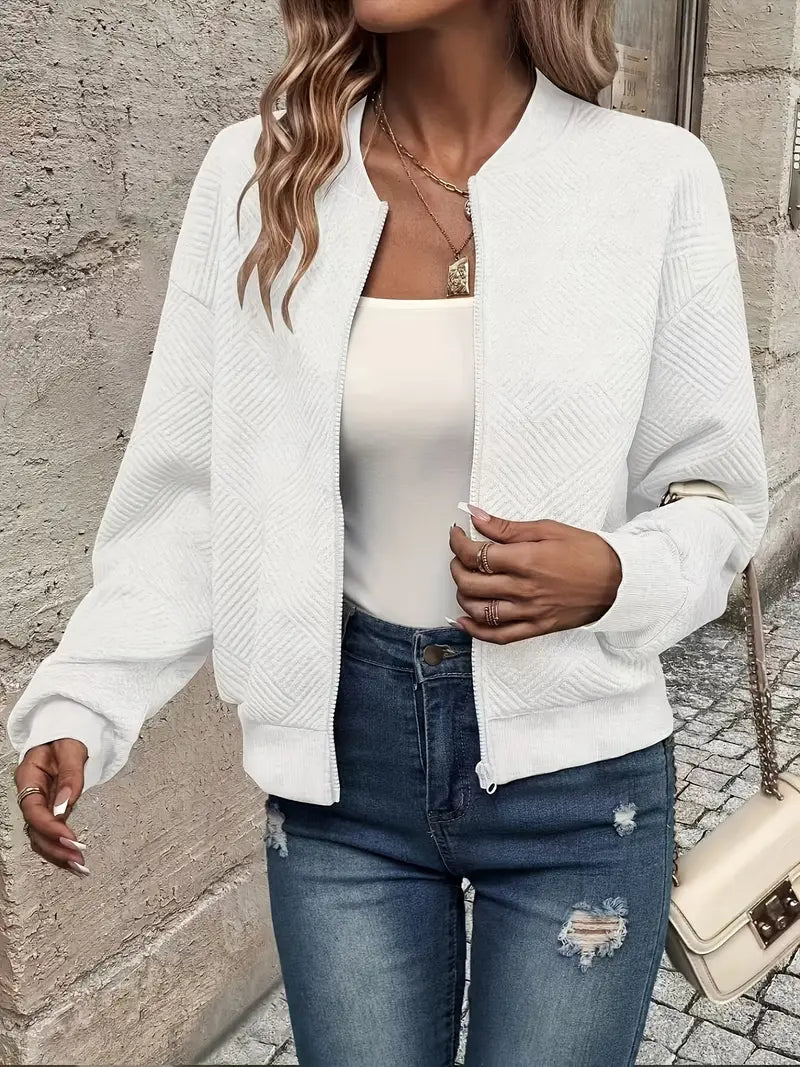 Women's Cardigan with Zip Front and Textured Pattern