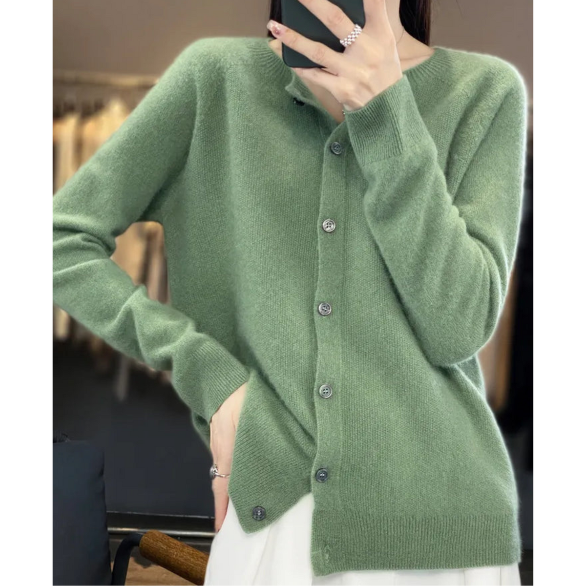 Elegant Women's V-Neck Cardigan Sweater with Button Details