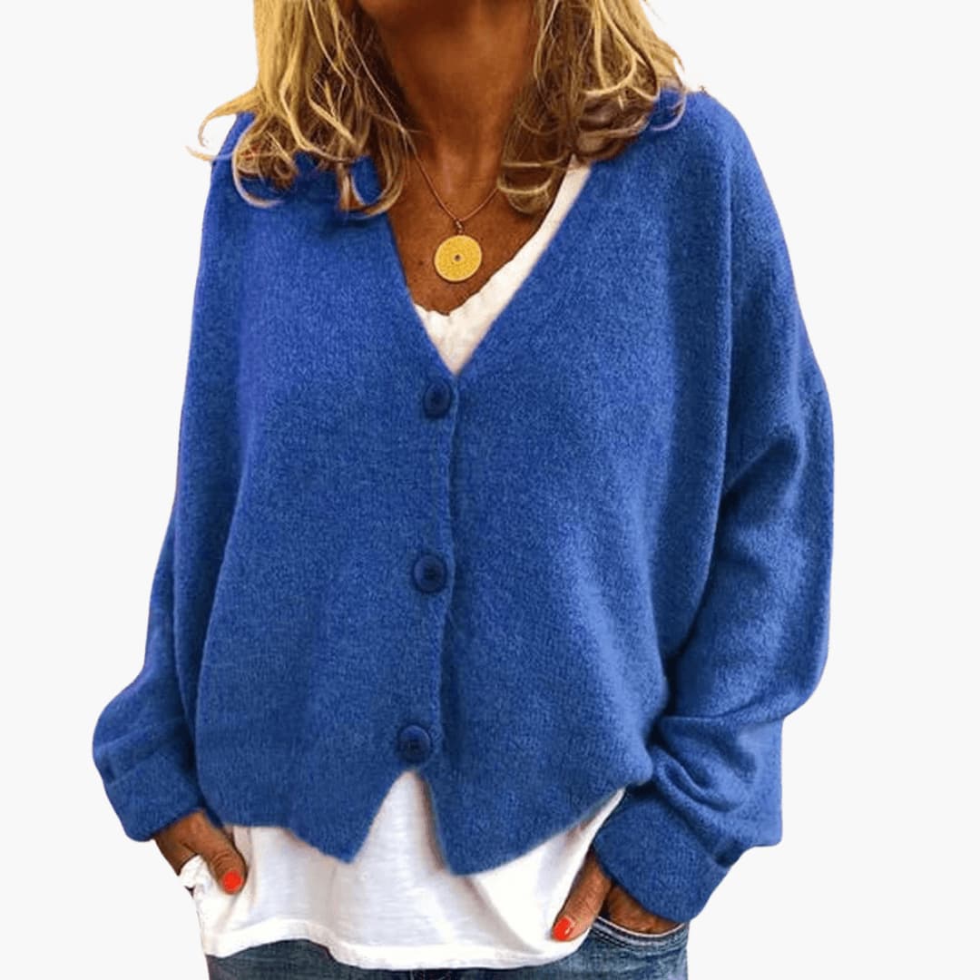 Knitted V-Neck Button Cardigan for Women with Long Sleeves and Oversized Fit
