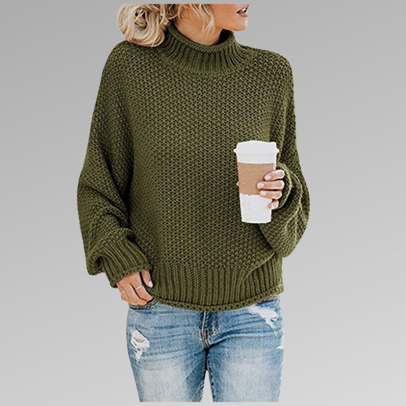 Women's Sweater with Turtleneck and Chunky Knit Pattern