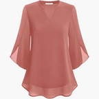 V-Neck Relaxed Fit Blouse with Flowing Sleeves for Women