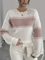 Colour-Block Striped Sweater with Relaxed Fit and Drop-Shoulder Design