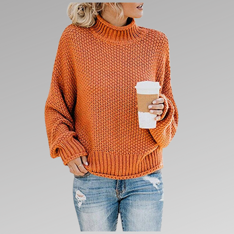 Women's Sweater with Turtleneck and Chunky Knit Pattern