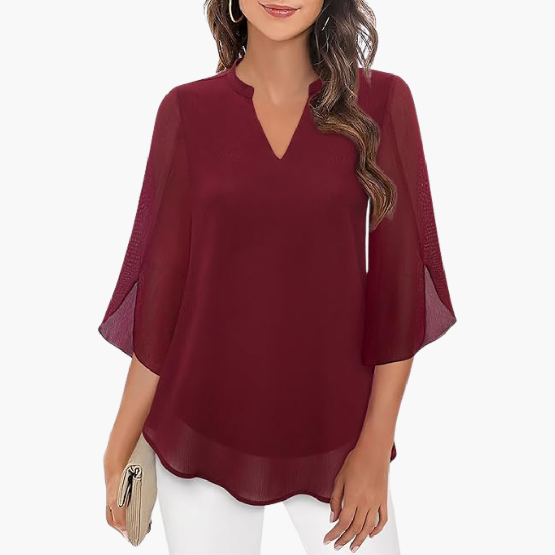 V-Neck Relaxed Fit Blouse with Flowing Sleeves for Women