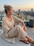 Three Piece Relaxed Top and Wide Leg Pant Set