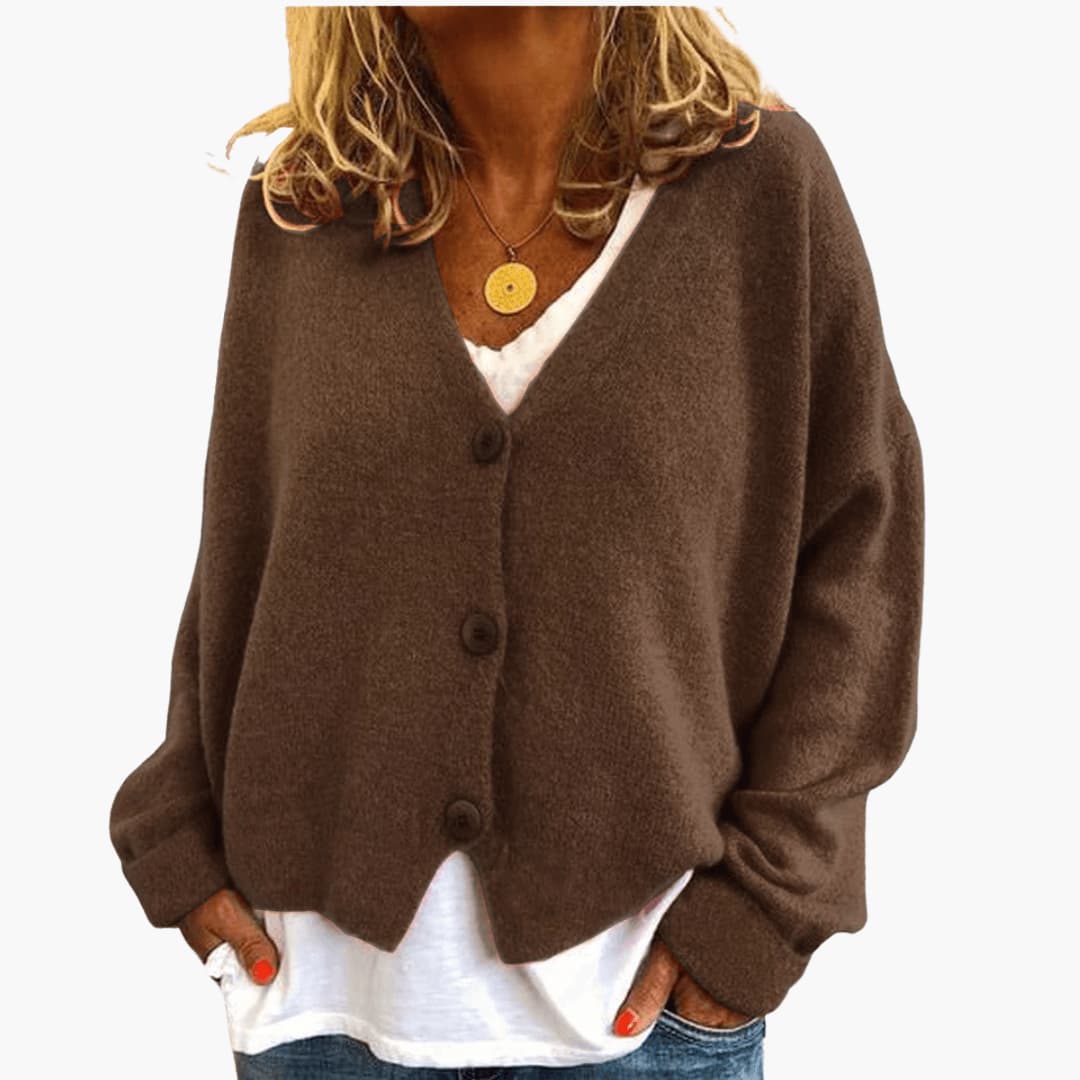 Knitted V-Neck Button Cardigan for Women with Long Sleeves and Oversized Fit