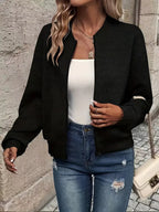Women's Cardigan with Zip Front and Textured Pattern