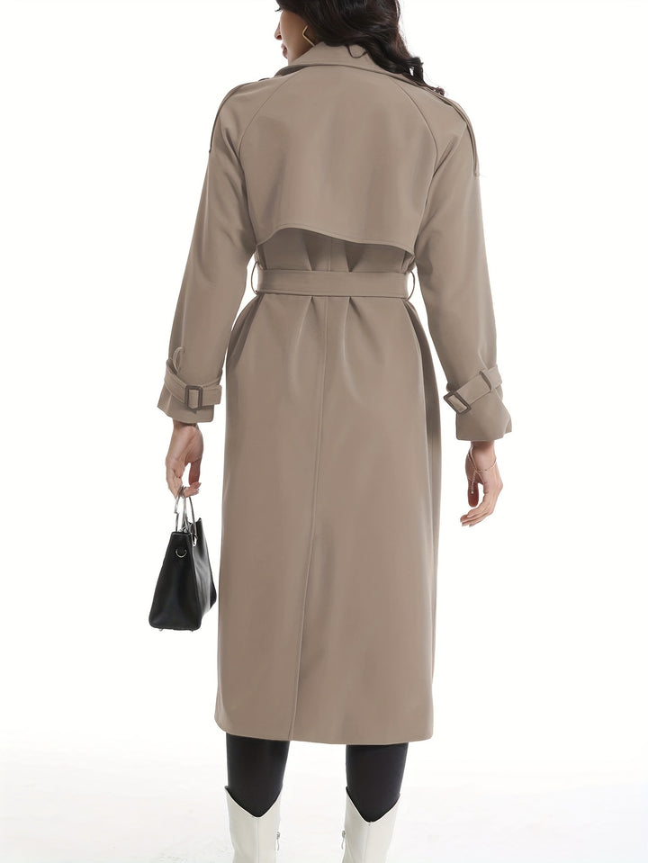 Women's Classic Double Breasted Long Trench Coat with Belt and Pockets