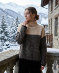 Warm Cashmere Turtleneck Sweater for Women with Loose Fit and Trendy Chevron Pattern