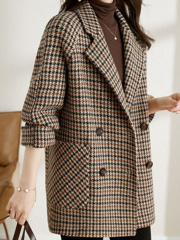Women's Blazer with Houndstooth Pattern and Open Front