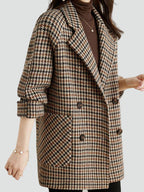 Oversized Checkered Wool Coat for Women with Double-Breasted Closure and Wide Lapels