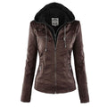 Vegan Leather Women's Jacket with Removable Hood and Thermal Lining