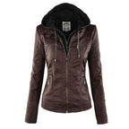 Vegan Leather Women's Jacket with Removable Hood and Thermal Lining