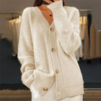 Cashmere Buttoned Cardigan for Women – Elegant Long Sleeve Sweater for Versatile Styling