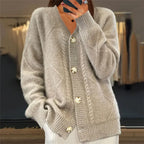 Cashmere Buttoned Cardigan for Women – Elegant Long Sleeve Sweater for Versatile Styling