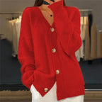 Cashmere Buttoned Cardigan for Women – Elegant Long Sleeve Sweater for Versatile Styling