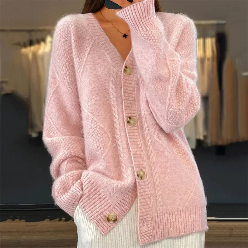 Cashmere Buttoned Cardigan for Women – Elegant Long Sleeve Sweater for Versatile Styling