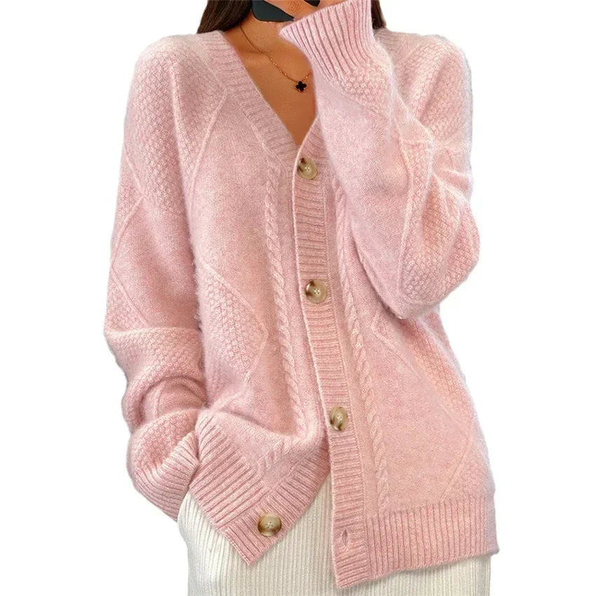 Cashmere Buttoned Cardigan for Women – Elegant Long Sleeve Sweater for Versatile Styling