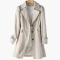 Women's Long Trench Coat with Button Front and Notched Lapel