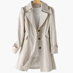 Women's Long Trench Coat with Button Front and Notched Lapel