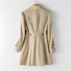 Women's Long Trench Coat with Button Front and Notched Lapel