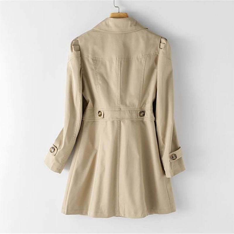 Women's Long Trench Coat with Button Front and Notched Lapel