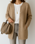 Relaxed Fit Button-Front Cardigan with Ribbed Trim for Women