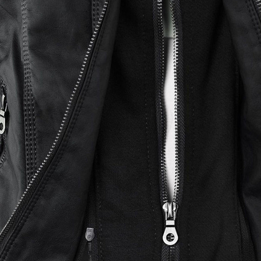Vegan Leather Women's Jacket with Removable Hood and Thermal Lining
